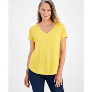 Style & Co Women's Medium Golden Yellow Perfect V-Neck Casual T-Shirt NWT
